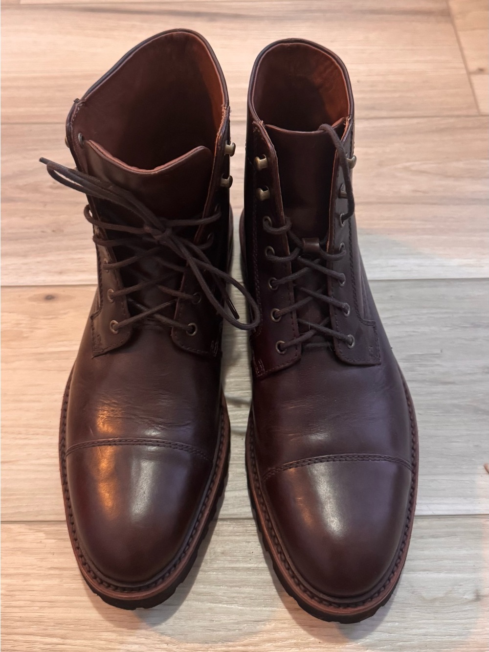 Dudley Men’s Leather Cap Toe Boots Brown Size 10.5M Lace Up